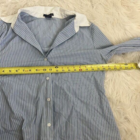 Tailor New York Vintage Y2K Button Down Blue & White Pinstriped Women Blouse Lrg - Picture 5 of 11